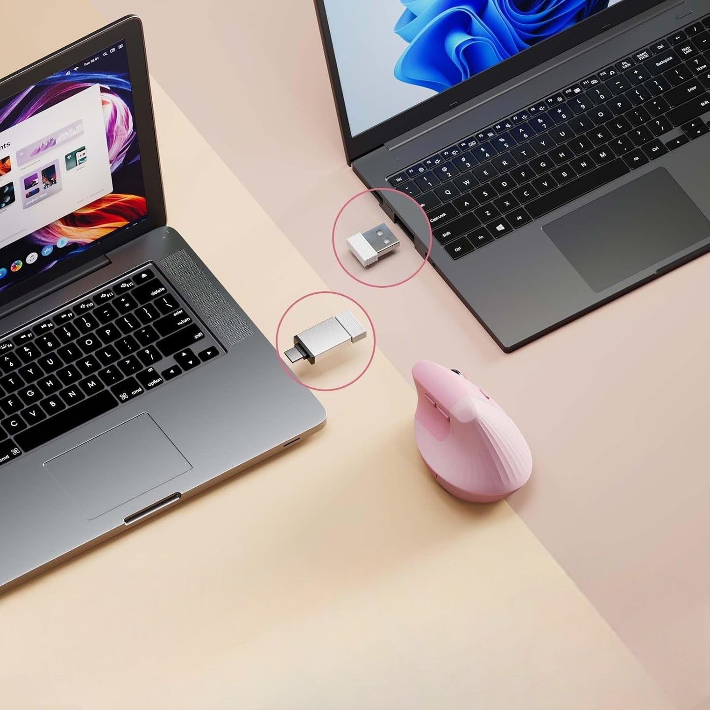 Souris Verticale - ErgoClickPro™ - Rose - Click&Scroll