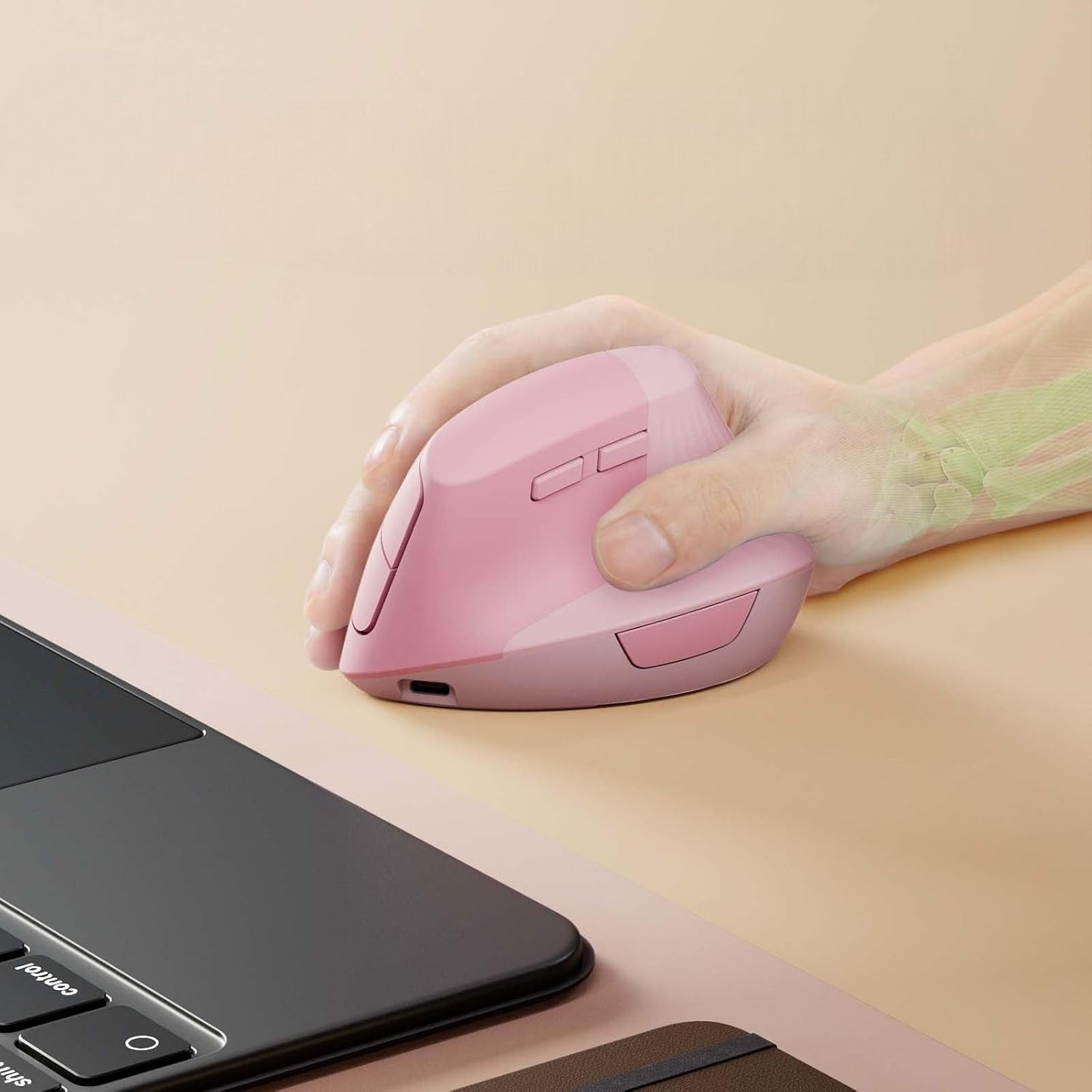 Souris Verticale - ErgoClickPro™ - Rose - Click&Scroll