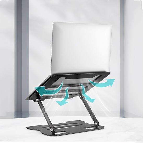 Support pc portable deplie sans ordinateur portable avec infographie evacuation chaleur