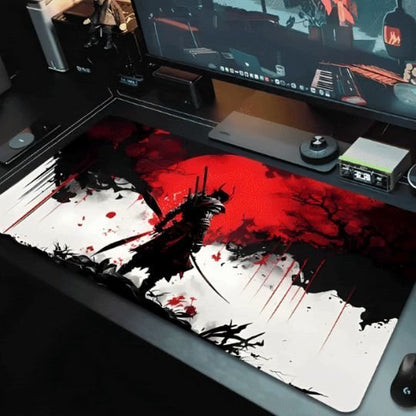 tapis de souris gamer samourai noir avec souris et bas ecran
