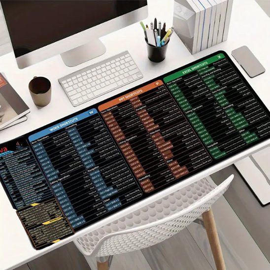 tapis de souris XXL sur bureau blanc avec livres et ecran