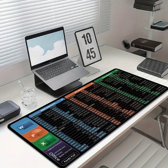 tapis de souris XXL sur bureau blanc avec livres et ordinateurs portables 