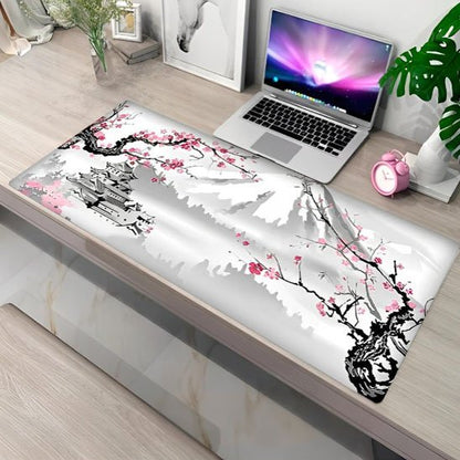 tapis de souris xxl avec plante horloge et pc portable