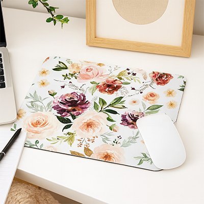 tapis souris floral avec souris cadre photo plante et pc